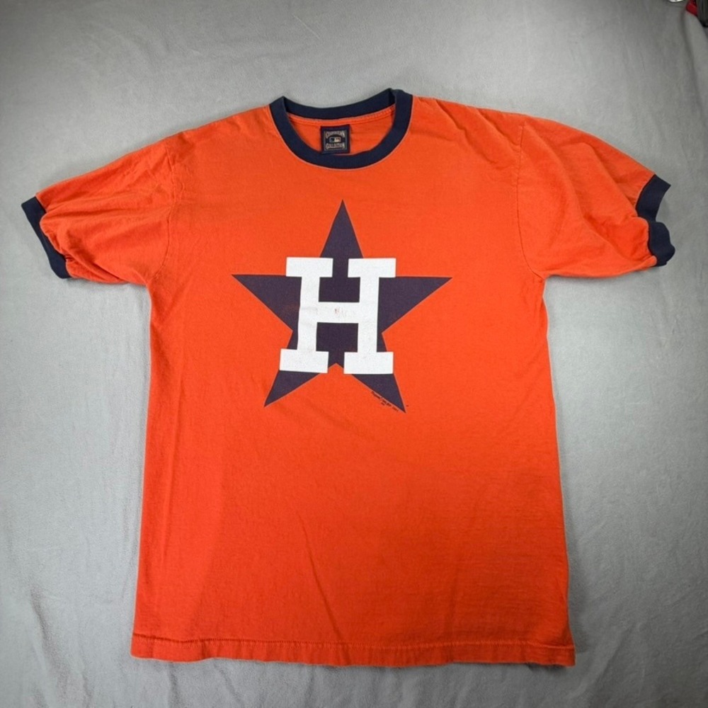 Houston Astros Ringer T-Shirt Majestic Cooperstown Collection 2003 MLB  L Orange